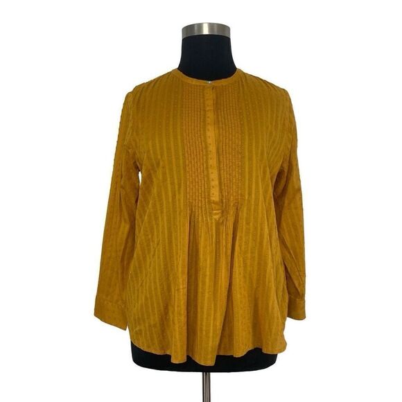 J Jill PL Mustard Yellow Clip-Dot Popover Tunic Top Textured Cottagecore Boho - Picture 3 of 10